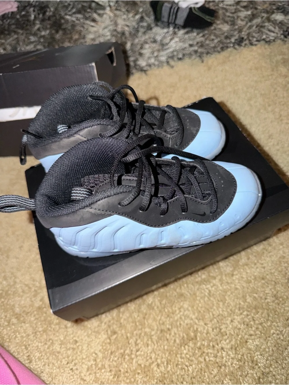 FOAMS Nike Kids Black and Light Blue High-Top Sneakers